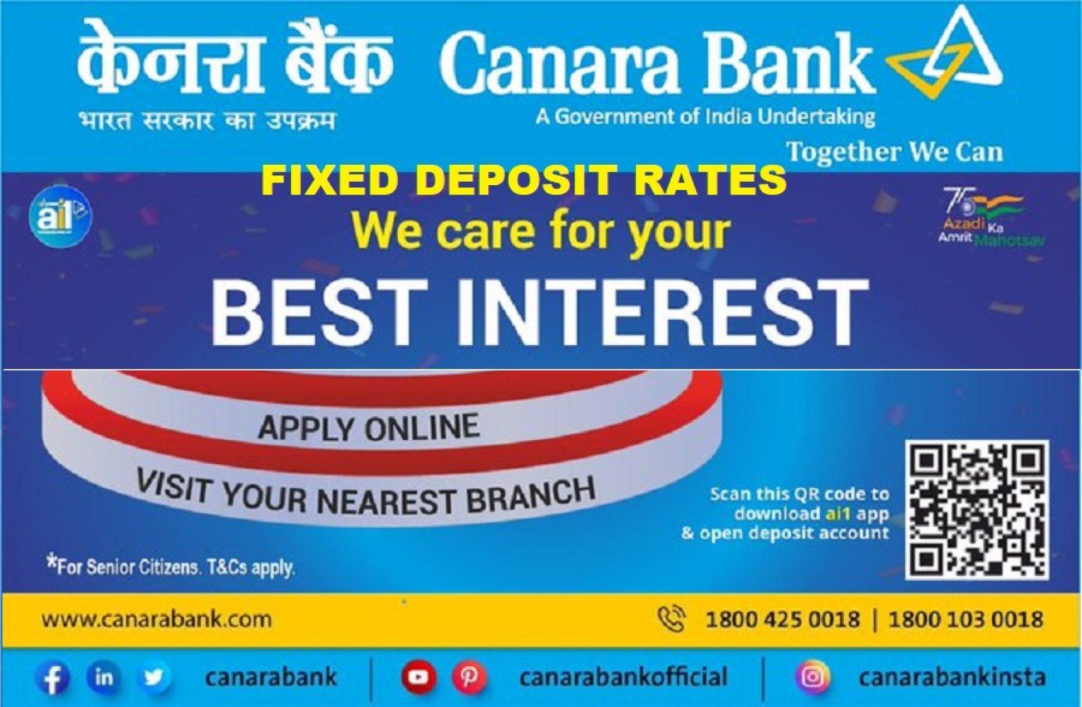 Canara Bank Latest Fixed Deposit Interest Rates 5671